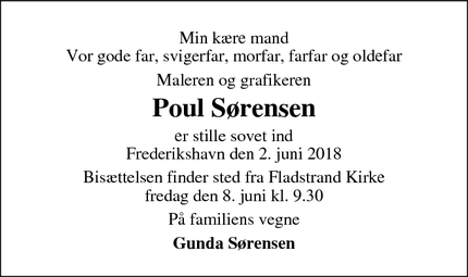 Dødsannoncen for Poul Sørensen - Frederikshavn