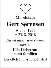 Dødsannoncen for Gert Sørensen - Skanderborg