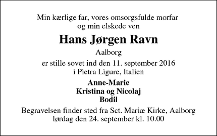 Dødsannoncen for Hans Jørgen Ravn - Aalborg
