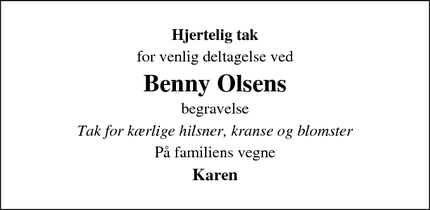 Dødsannoncen for Benny Olsens - Ubby