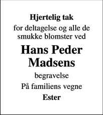 Dødsannoncen for Hans Peder Madsens - Langeskov