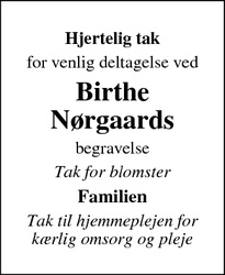 Taksigelsen for Birthe N&oslash;rgaard - Martofte 