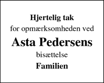 Taksigelsen for Asta Pedersen - Ullerslev