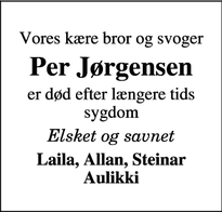 Dødsannoncen for Per Jørgensen - Rynkeby