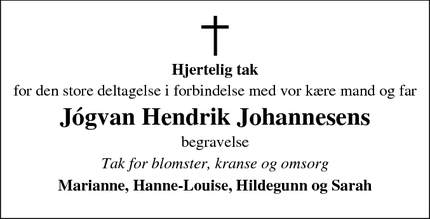 Dødsannoncen for Jógvan Hendrik Johannesens - Munkebo