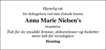 Taksigelsen for Anna Marie Nielsen's - Kjellerup