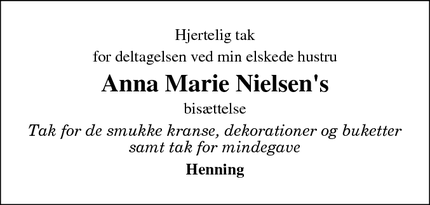 Taksigelsen for Anna Marie Nielsen's - Kjellerup