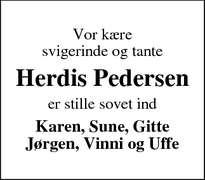Dødsannoncen for Herdis Pedersen - Thorning