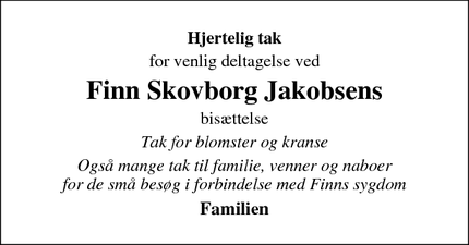 Taksigelsen for Finn Skovborg Jakobsens - Kjellerup