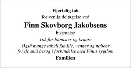 Taksigelsen for Finn Skovborg Jakobsens - Kjellerup