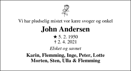 Dødsannoncen for John Andersen - Kolding