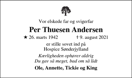 Dødsannoncen for Per Thuesen Andersen - Kolding 
