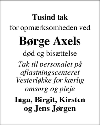 Taksigelsen for Børge Axel - 6052 Viuf