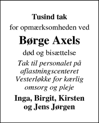 Taksigelsen for Børge Axel - 6052 Viuf