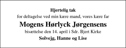 Taksigelsen for Mogens Hørlyck Jørgensen - Bjert