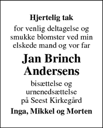 Taksigelsen for Jan Brinch Andersens - Kolding