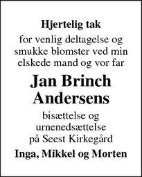 Taksigelsen for Jan Brinch Andersens - Kolding