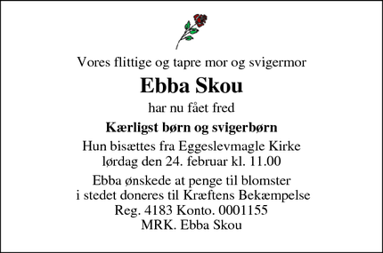 Dødsannoncen for Ebba Skou - Skælskør
