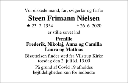 Dødsannoncen for Steen Frimann Nielsen - Haderslev