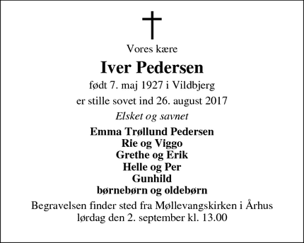 Dødsannoncen for Iver Pedersen - Aarhus