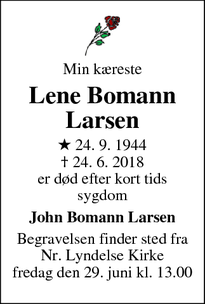 Dødsannoncen for   Lene Bomann Larsen - Otterup