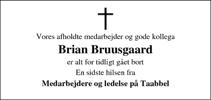 Dødsannoncen for Brian Bruusgaard - Hanstholm