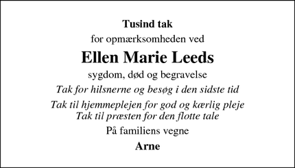 Taksigelsen for Ellen Marie Leeds - Vadum