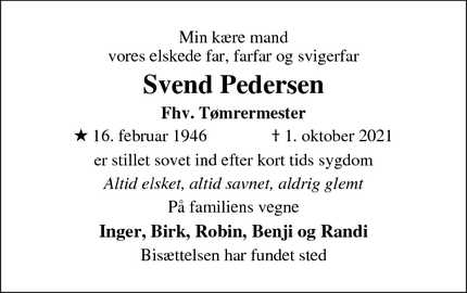 Dødsannoncen for Svend Pedersen - Biersted