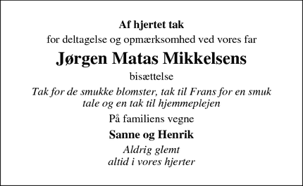 Taksigelsen for Jørgen Matas Mikkelsen - Aabybro