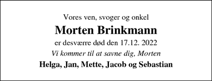 Dødsannoncen for Morten Brinkmann - Aabybro