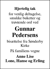 Taksigelsen for Gunnar Pedersens - Sønderby