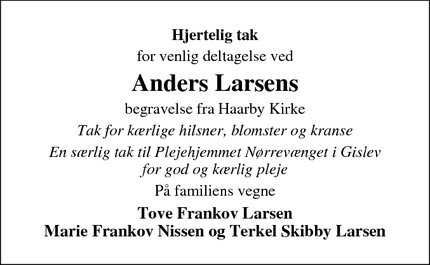 Taksigelsen for Anders Larsens - Strandby 