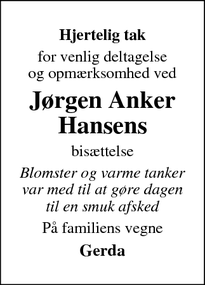 Taksigelsen for Jørgen Anker
Hansens - Gl. Ebberup