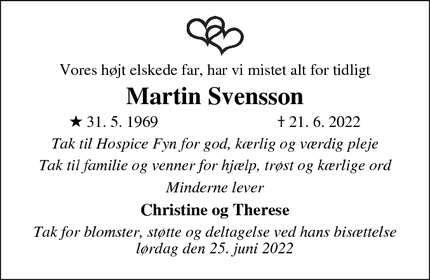 Dødsannoncen for Martin Svensson - Ebberup
