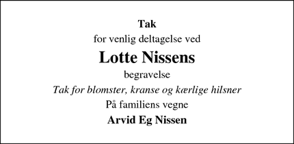 Taksigelsen for Lotte Nissen - Tommerup