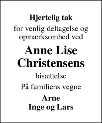 Taksigelsen for Anne Lise
Christensen - Søllested