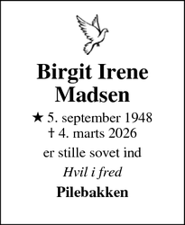 Dødsannoncen for Birgit Irene Madsen - Assens