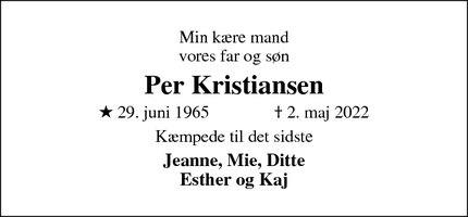 Dødsannoncen for Per Kristiansen - Ølstykke