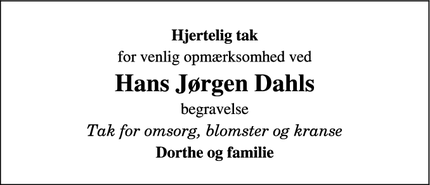 Taksigelsen for Hans Jørgen Dahls - Esbjerg