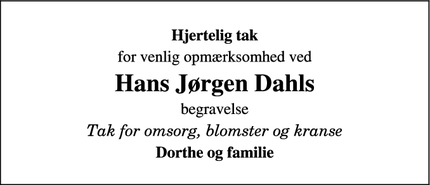 Taksigelsen for Hans Jørgen Dahls - Esbjerg