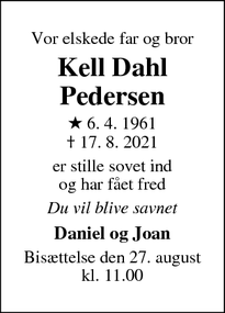 Dødsannoncen for Kell Dahl
Pedersen - Aalborg