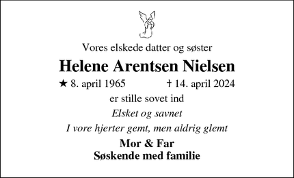 Dødsannoncen for Helene Arentsen Nielsen - Hadsten