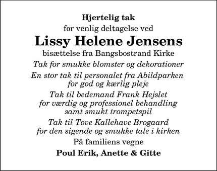 Taksigelsen for Lissy Helene Jensens - Frederikshavn