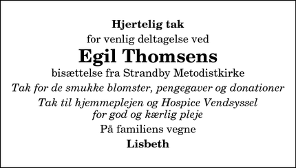 Taksigelsen for Egil Thomsens - Strandby
