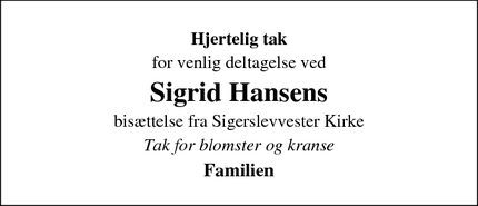 Taksigelsen for Sigrid Hansens - Frederikssund