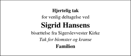Taksigelsen for Sigrid Hansens - Frederikssund