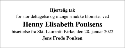 Taksigelsen for Henny Elisabeth Poulsens - Skibby