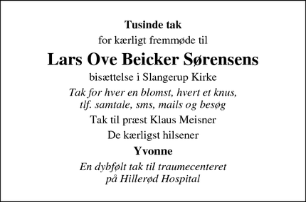 Taksigelsen for Lars Ove Beicker Sørensen - Slangerup