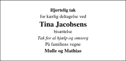 Taksigelsen for Tina Jacobsen - Frederikssund 