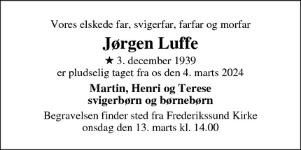 Dødsannoncen for Jørgen Luffe - Frederikssund